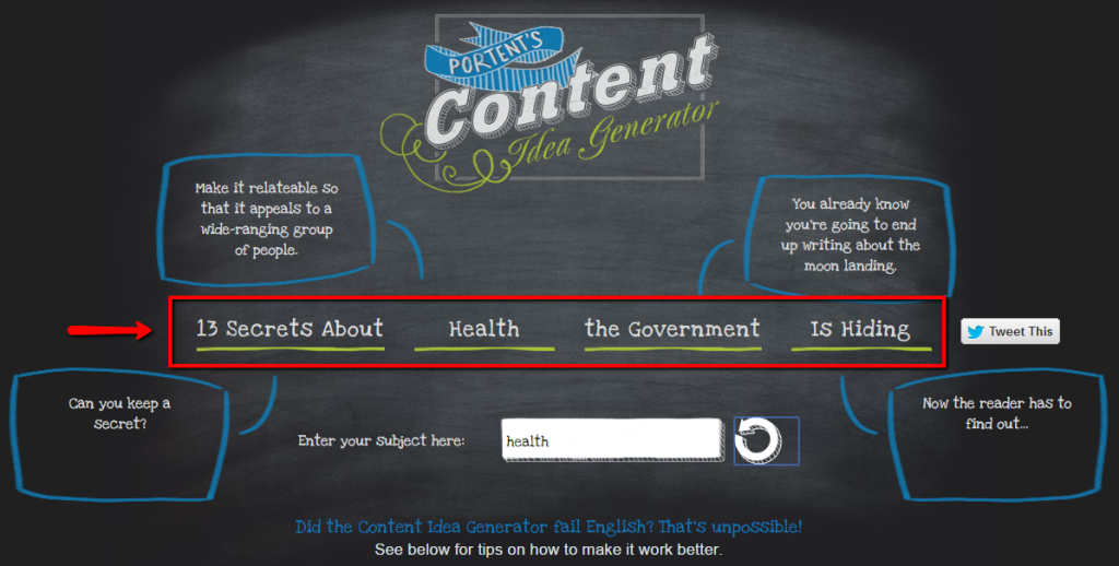 content idea generator results